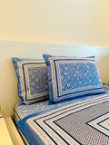 Foundation Edit Bagru Heritage hand-block printed South Cotton bedsheet set by DewDropHues, featuring an earthy motif design and breathable artisanal weave.