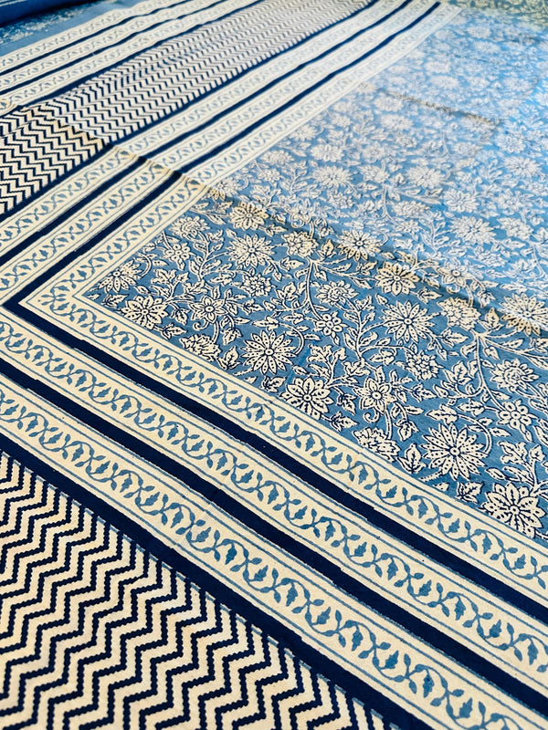 Foundation Edit Bagru Heritage hand-block printed South Cotton bedsheet set by DewDropHues, featuring an earthy motif design and breathable artisanal weave.