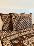 Foundation Edit Bagru Heritage hand-block printed South Cotton bedsheet set by DewDropHues, featuring an earthy motif design and breathable artisanal weave.