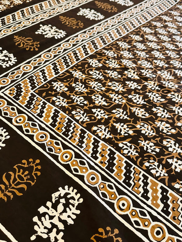 Foundation Edit Bagru Heritage hand-block printed South Cotton bedsheet set by DewDropHues, featuring an earthy motif design and breathable artisanal weave.