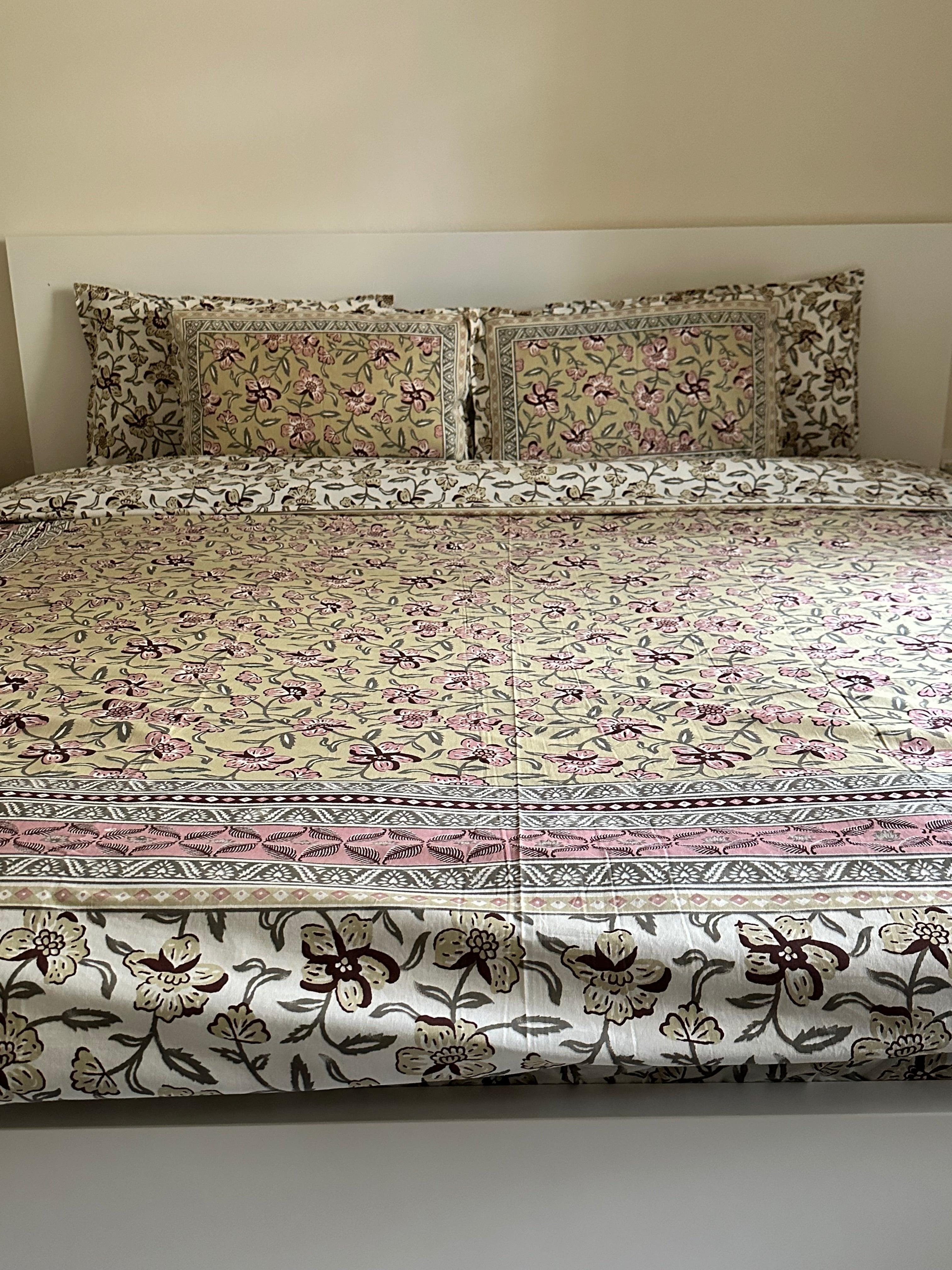Floral Olive Blush Bedsheet Set - DewDropHues