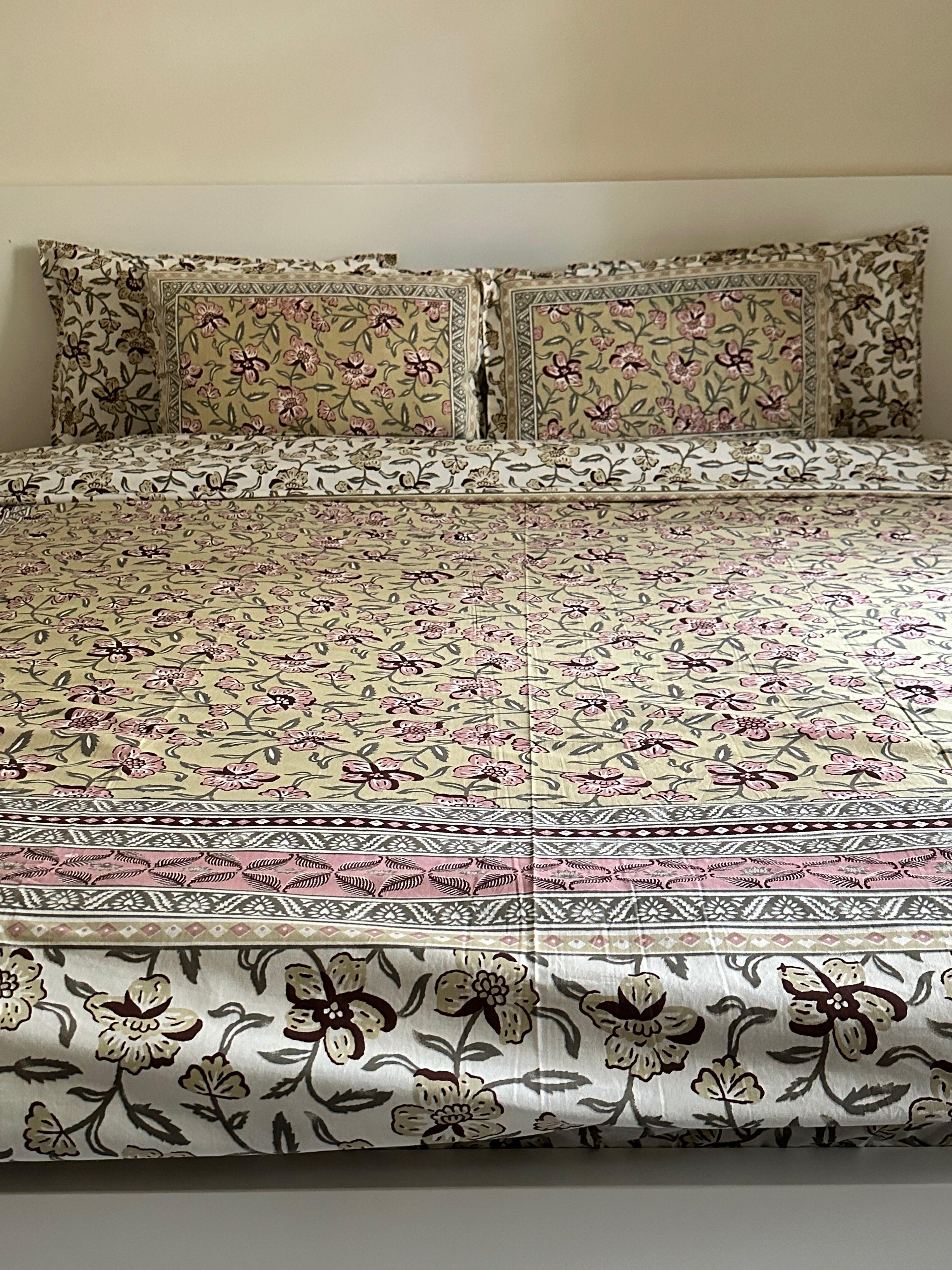 Floral Olive Blush Bedsheet Set - DewDropHues