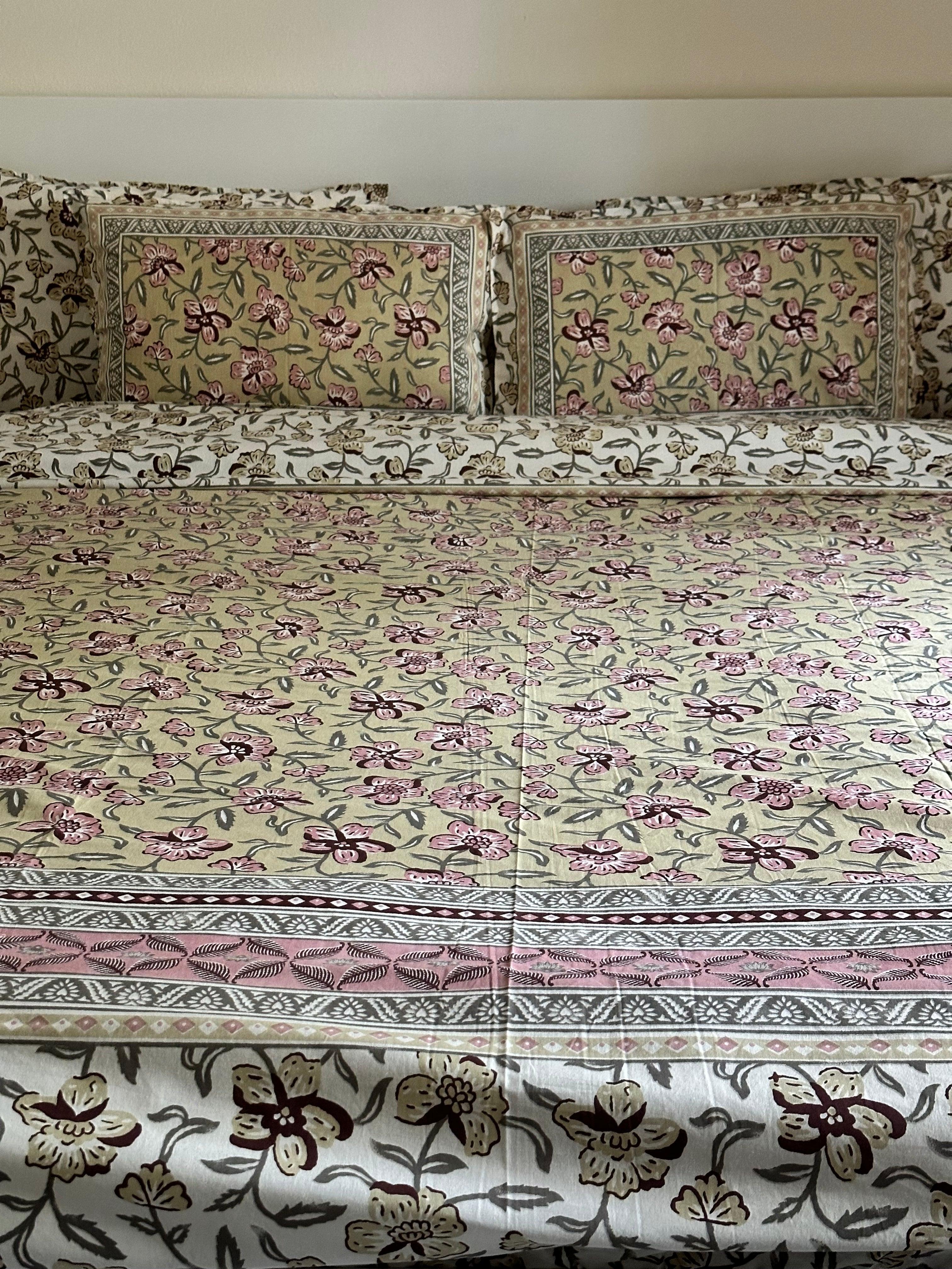 Floral Olive Blush Bedsheet Set - DewDropHues