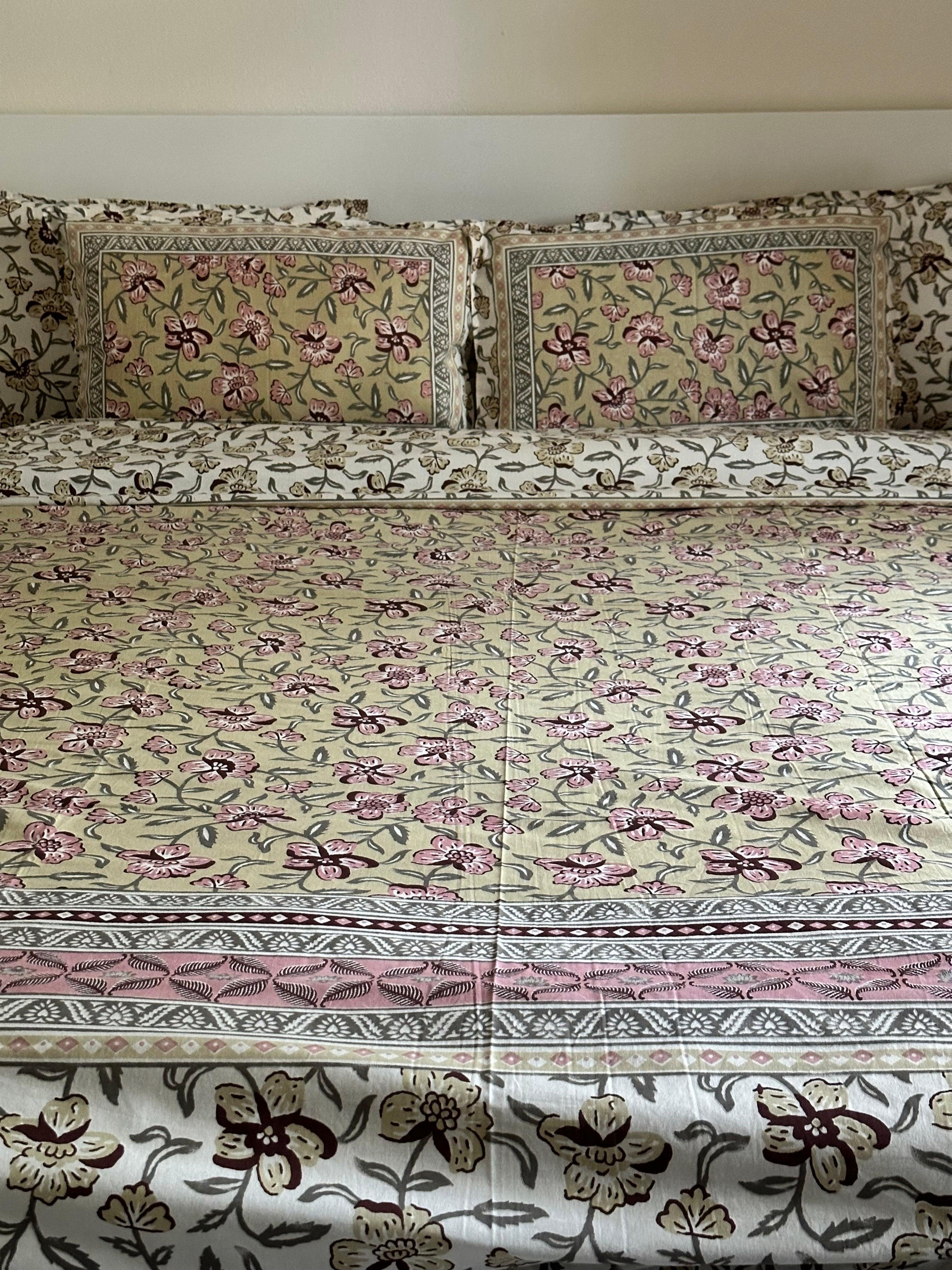 Floral Olive Blush Bedsheet Set - DewDropHues