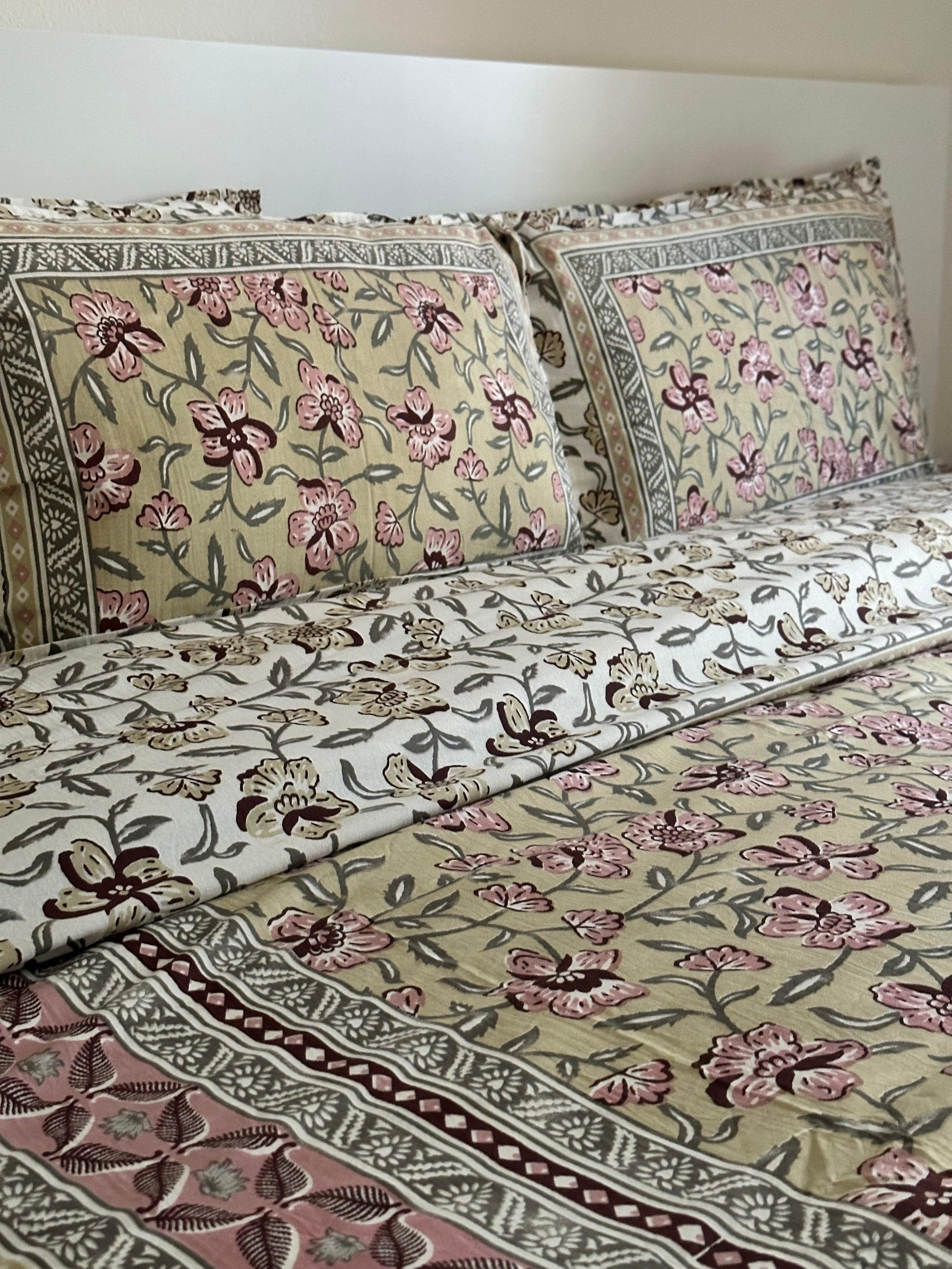 Floral Olive Blush Bedsheet Set - DewDropHues