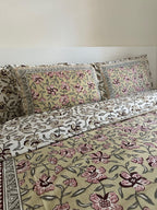 Floral Olive Blush Bedsheet Set - DewDropHues