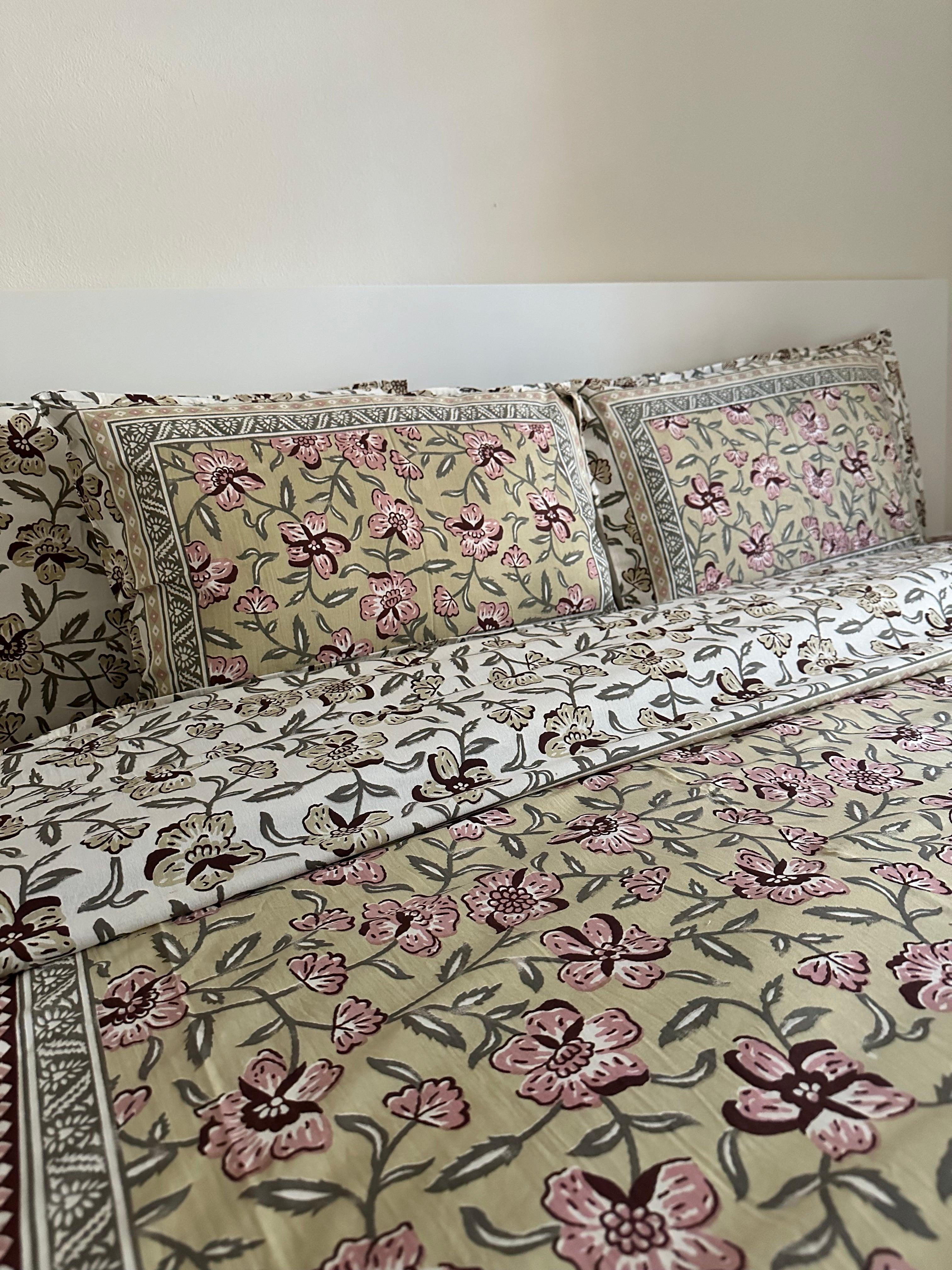 Floral Olive Blush Bedsheet Set - DewDropHues