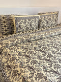 Foundation Edit Cream Paisley Vines hand-block printed South Cotton bedsheet set by DewDropHues, featuring a vintage floral design and breathable heritage weave.