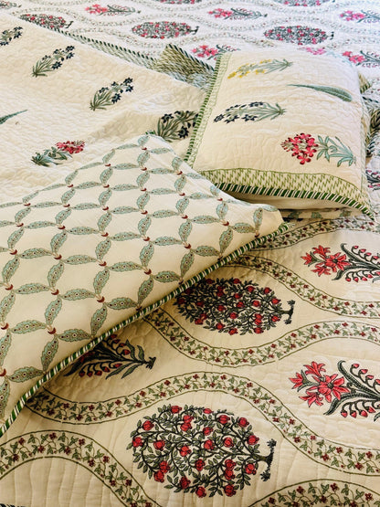 Pomegranate Blossoms Reversible Quilt Set