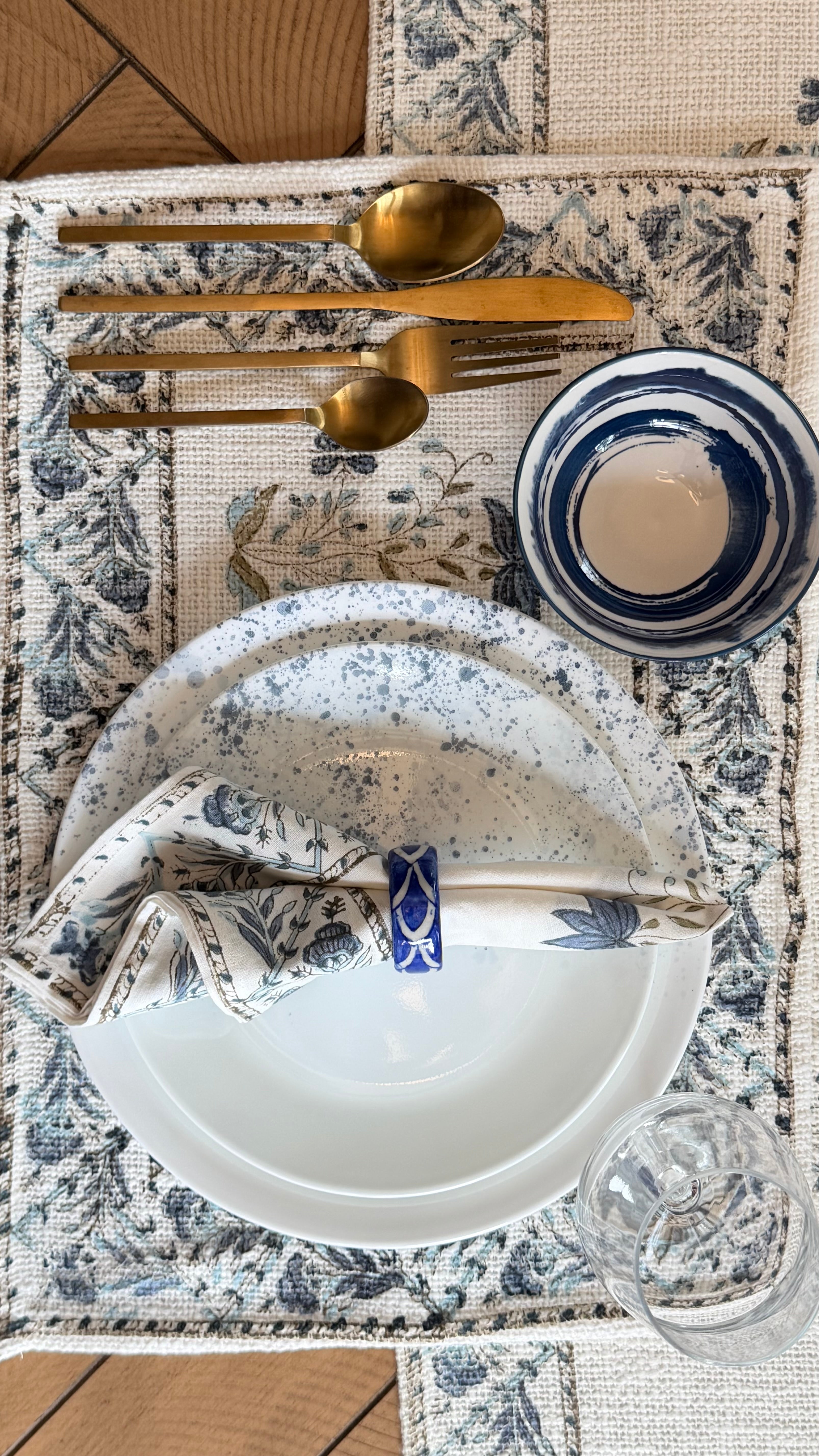 Indigo Cypress Hand-Block Printed Cotton Table Runner Set (13-Piece)