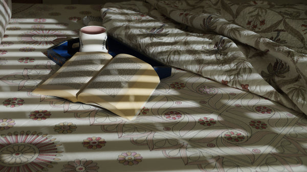 Circle Medley hand-block printed floral pattern on breathable South Cotton bedding